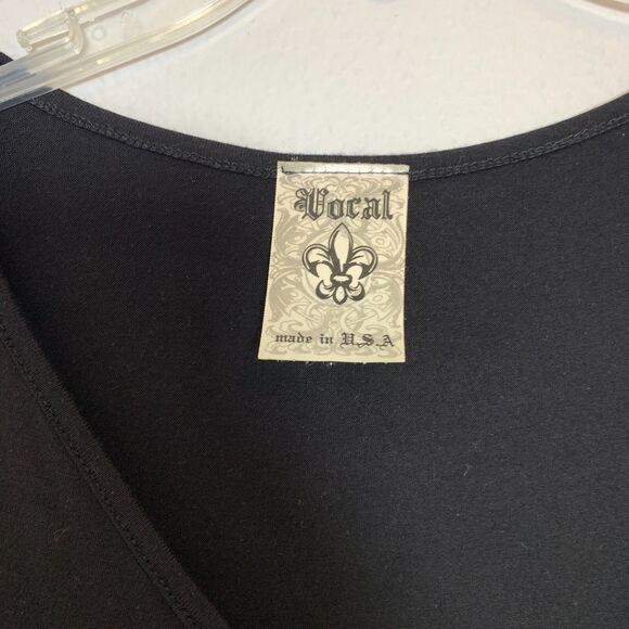 Vocal Black Aztec Top XL Boho Southwestern Studded V-Neck Kimono Sleeve USA - Picture 2 of 7